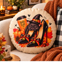 Travesseiro de Halloween de Gato Preto Bruxo – Sal
