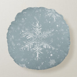 Almofada Redonda Travesseiro de inverno Pewter Blue Snowflake