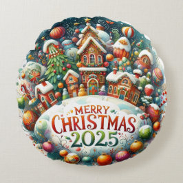 Almofada Redonda Travesseiro de Natal Colorida Snowman & Ornaments