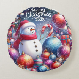 Almofada Redonda Travesseiro de Natal Colorida Snowman & Ornaments