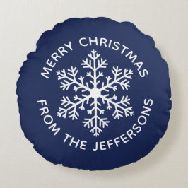 Almofada Redonda Travesseiro de Natal em Floco de Neve marinho