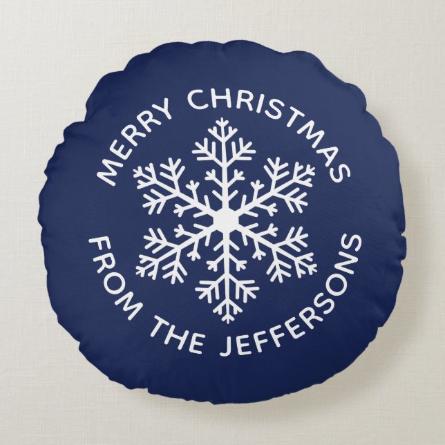 Almofada Redonda Travesseiro de Natal em Floco de Neve marinho (Frente)