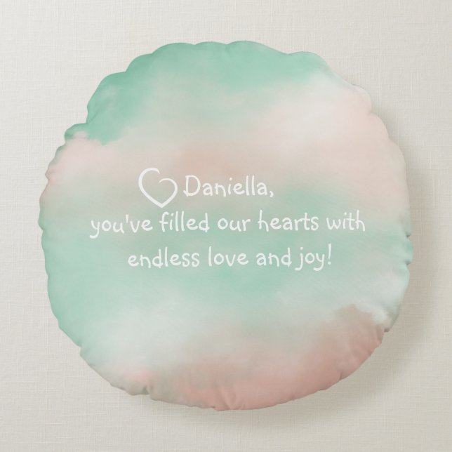 Almofada Redonda Travesseiro de Nuvem Rosa e Turquesa do Dreampael  (Frente)