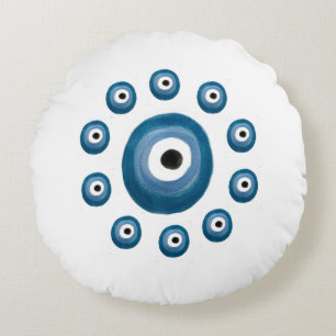 Almofada Redonda Travesseiro de Olhos Branco e Azul Mau