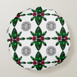 Almofada Redonda Travesseiro de Padrão de Gemstone Verde e Vermelho