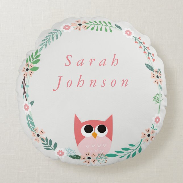 Almofada Redonda Travesseiro de serra redonda Woodland Owl (Frente)