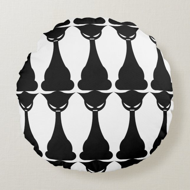 Almofada Redonda Travesseiro de silhueta gótica de gato preto (Frente)