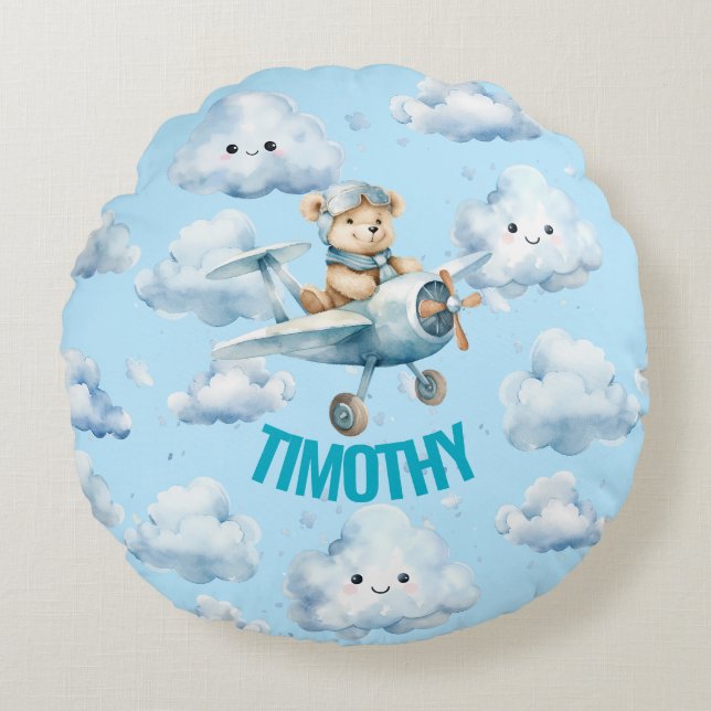 Almofada Redonda Travesseiro de Urso de Teddy Blue Pilot (Frente)