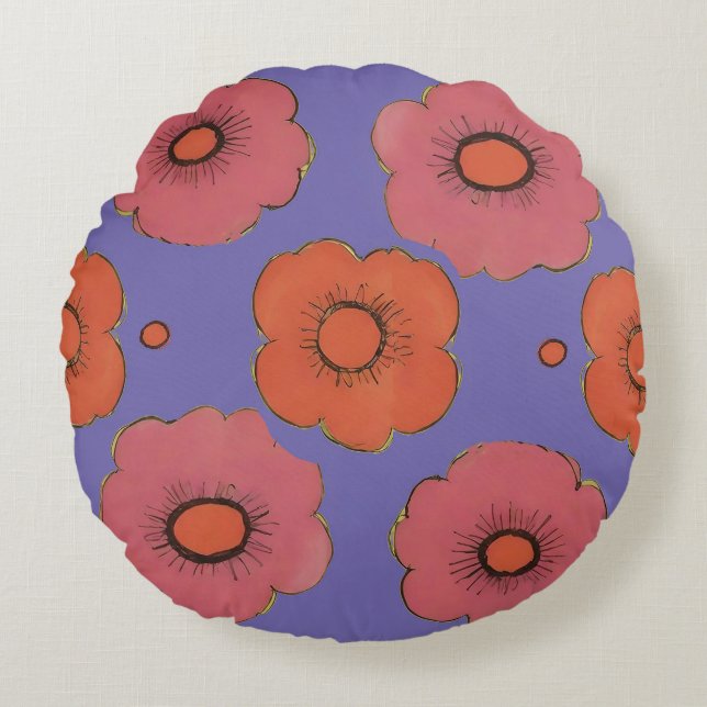 Almofada Redonda Travesseiro decorativo Afro Poppies (Frente)