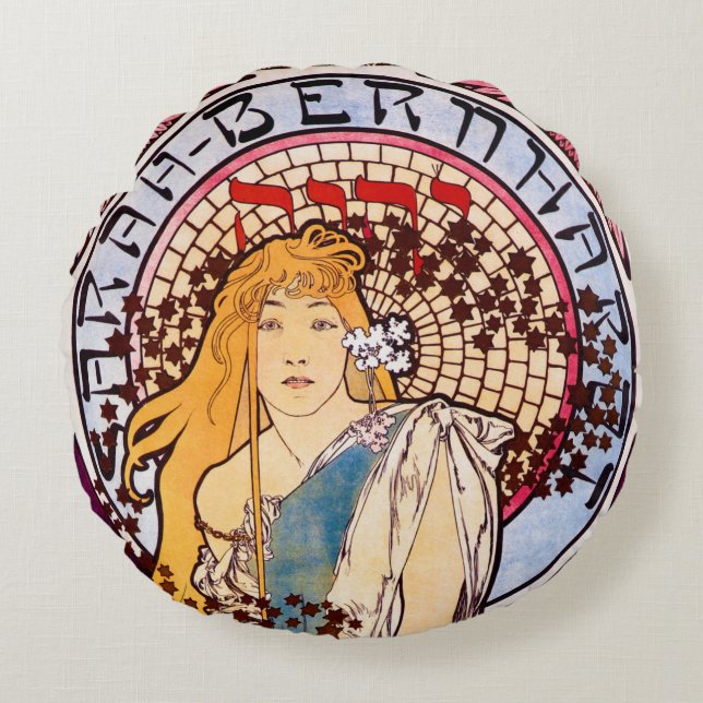 Almofada Redonda Travesseiro decorativo Alphonse Mucha (Frente)