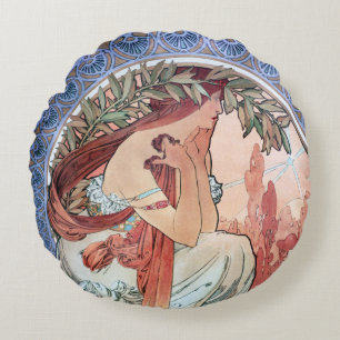 Almofada Redonda Travesseiro decorativo Alphonse Mucha
