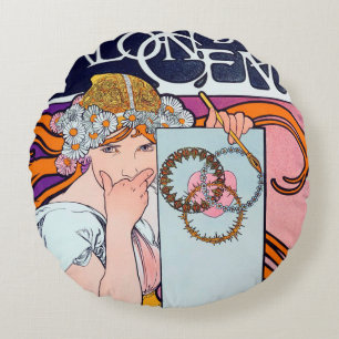 Almofada Redonda Travesseiro decorativo Alphonse Mucha