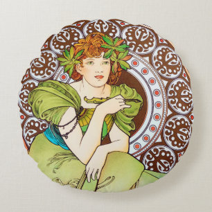 Almofada Redonda Travesseiro decorativo Alphonse Mucha