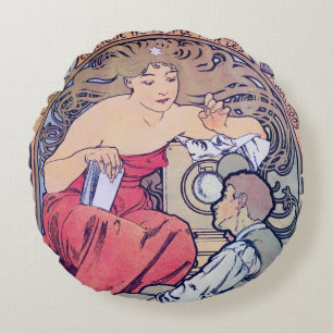 Almofada Redonda Travesseiro decorativo Alphonse Mucha