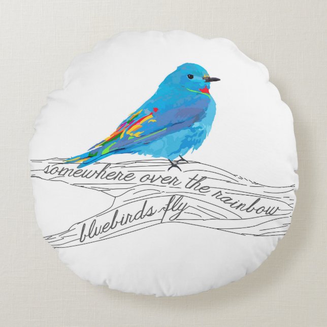 Almofada Redonda Travesseiro decorativo Bluebird, em algum lugar so (Frente)