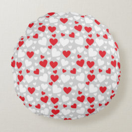 Almofada Redonda Travesseiro Decorativo Corações Vermelhos e Branco