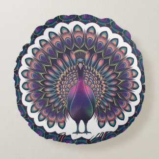 Almofada Redonda Travesseiro decorativo Cosmic Peacock Mandala