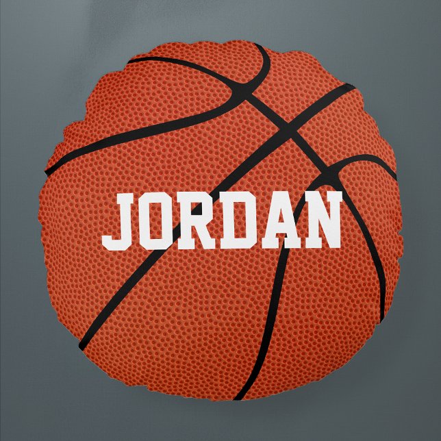 Almofada Redonda Travesseiro decorativo de basquete personalizado (Basketball round throw pillow with custom text)
