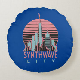 Almofada Redonda Travesseiro decorativo de Cidade de Synthwave