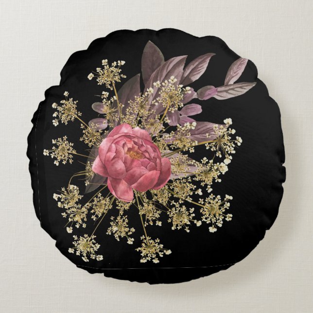 Almofada Redonda travesseiro decorativo de decoração de flores (Frente)