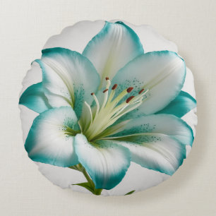 Almofada Redonda travesseiro decorativo de flor branca-turquesa-lír
