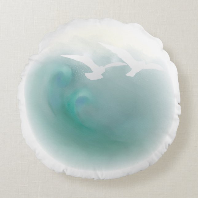 Almofada Redonda Travesseiro decorativo de gaivotas oceânicas (Frente)