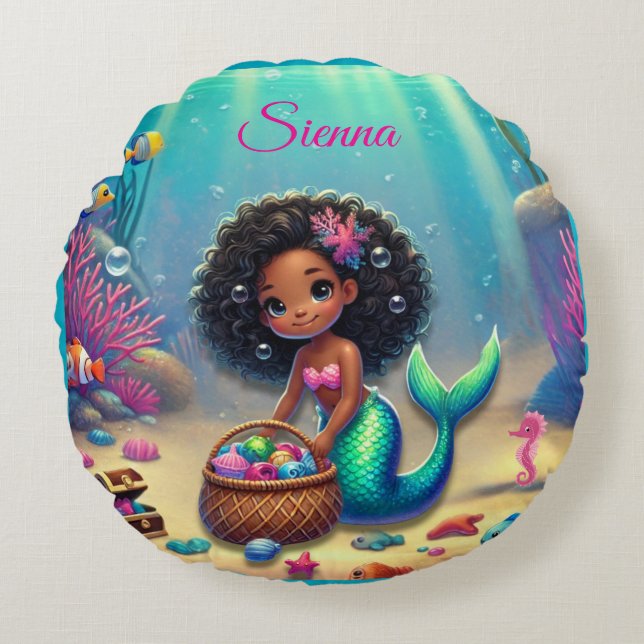 Almofada Redonda Travesseiro decorativo de Heranças Mistas/Preto de (Frente)