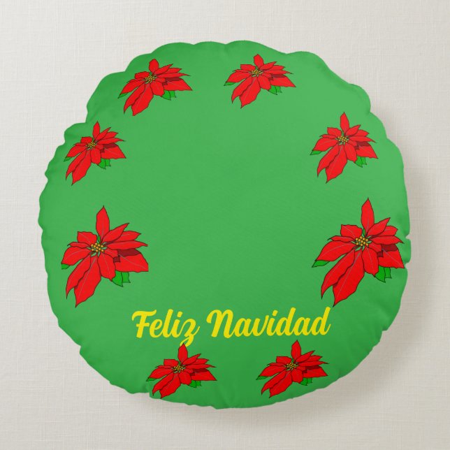 Almofada Redonda Travesseiro decorativo de Natal Feliz Navidad (Frente)