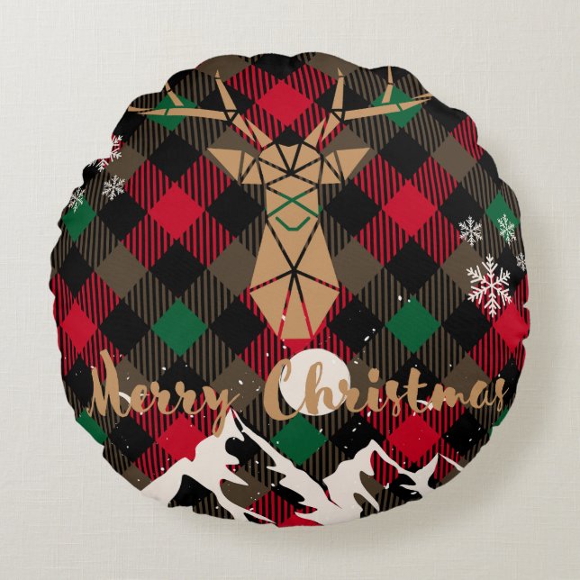 Almofada Redonda Travesseiro decorativo de Natal para a Xadrez de R (Frente)