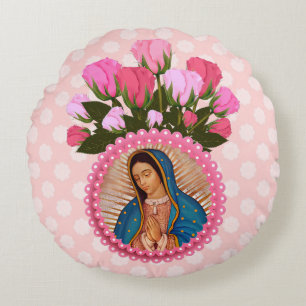 Almofada Redonda Travesseiro decorativo de Nossa Senhora de Guadalu