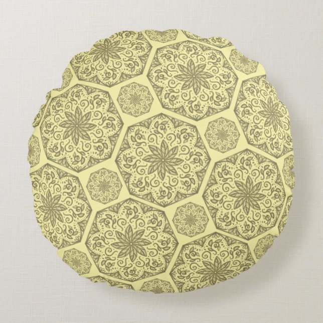 Almofada Redonda Travesseiro decorativo de Padrão Mosaico do ouro M (Frente)
