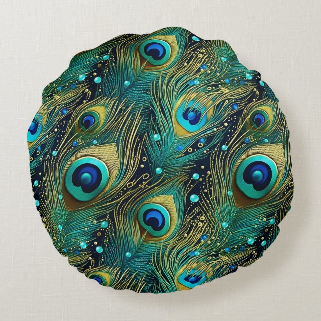 Almofada Redonda Travesseiro decorativo de Paixão de Peacock (Verso)