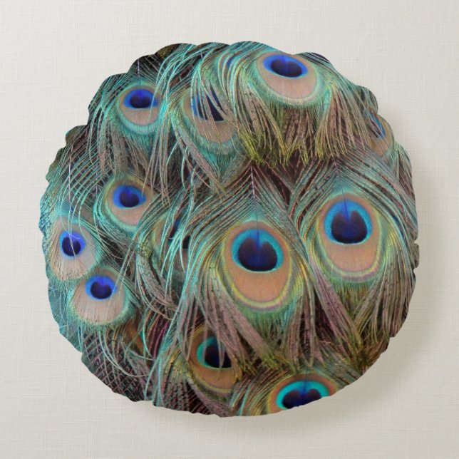 Almofada Redonda Travesseiro decorativo de Penas de Peacock (Frente)