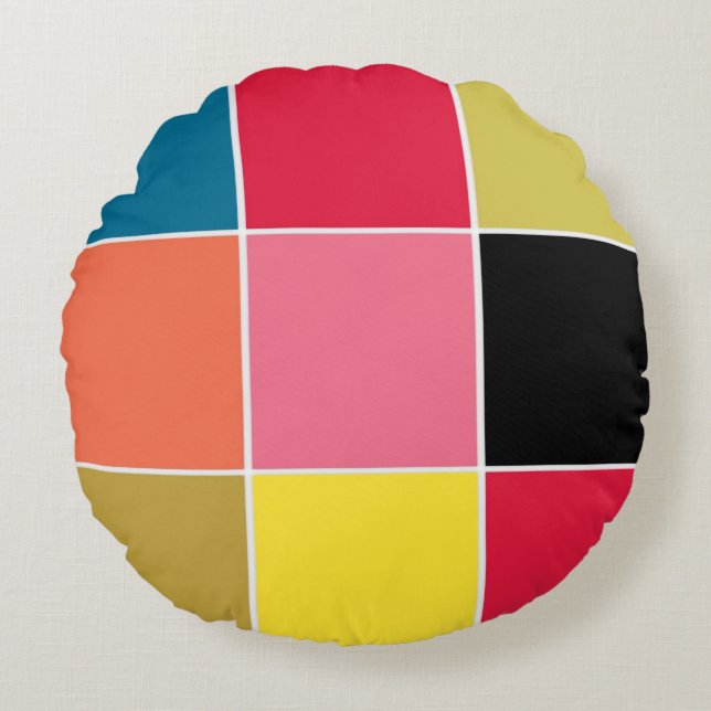 Almofada Redonda Travesseiro decorativo de Quadrados de Cascata arc (Frente)