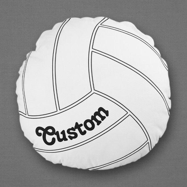 Almofada Redonda Travesseiro decorativo Decorativo de Voleibol Pers (Round volleyball pillow with custom team name, player name or text.)