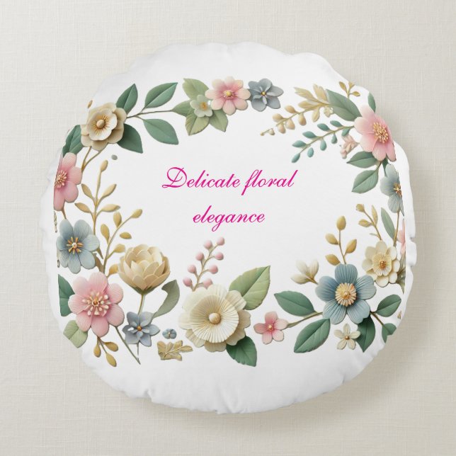 Almofada Redonda Travesseiro decorativo Design Floral Elegante Past (Frente)