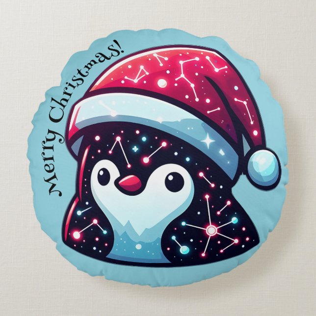 Almofada Redonda Travesseiro decorativo Galaxy Penguin | Decoração  (Frente)