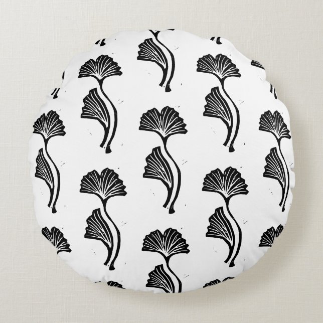 Almofada Redonda Travesseiro decorativo Gingko Leaf Lino (Frente)