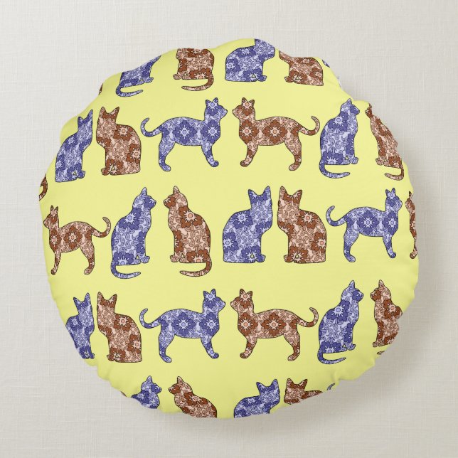 Almofada Redonda Travesseiro decorativo Padrão de Gatos de Paisley  (Verso)