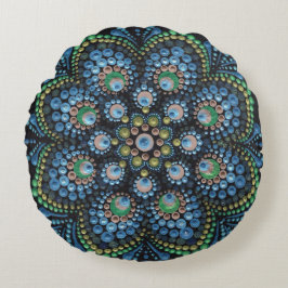 Almofada Redonda Travesseiro decorativo Peacock Dot Mandala