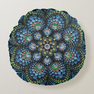 Almofada Redonda Travesseiro decorativo Peacock Dot Mandala