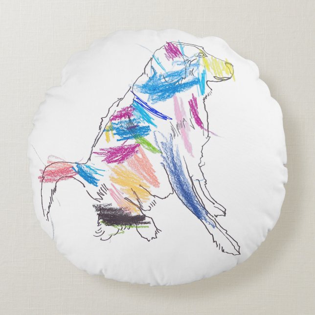 Almofada Redonda Travesseiro decorativo Rainbow Dog (Frente)