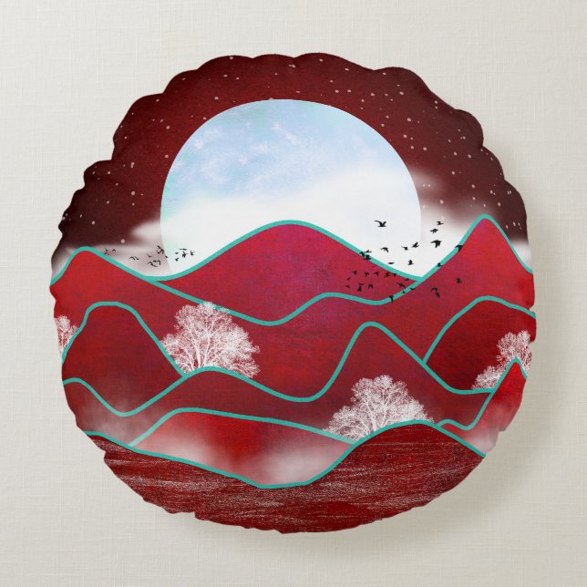 Almofada Redonda Travesseiro decorativo Red Moonrise (Frente)