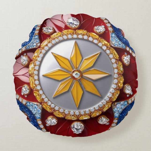 Almofada Redonda Travesseiro decorativo redondo com as cores colomb (Frente)