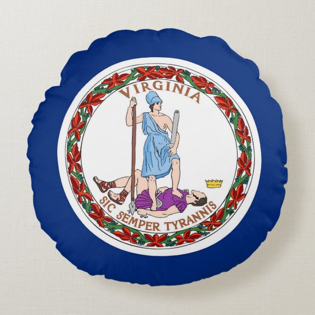 Almofada Redonda Travesseiro decorativo redondo com bandeira da Vir (Frente)