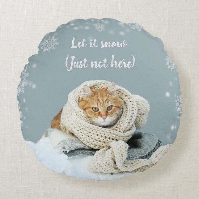 Almofada Redonda Travesseiro decorativo Redondo de Gato de Neve (Frente)