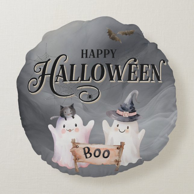 Almofada Redonda Travesseiro decorativo redondo de Halloween do Gho (Verso)