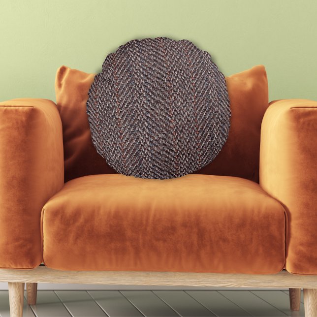 Almofada Redonda Travesseiro decorativo redondo de imagens em tons  (Brown and Blue Tweed Image Round Throw Pillow)