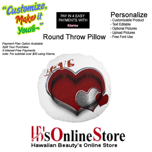 Almofada Redonda Travesseiro decorativo redondo de poliéster branco (Heart Magic Polyester Round Throw Pillow with White Background.)