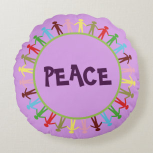 Almofada Redonda Travesseiro decorativo redondo Design PEACE colori